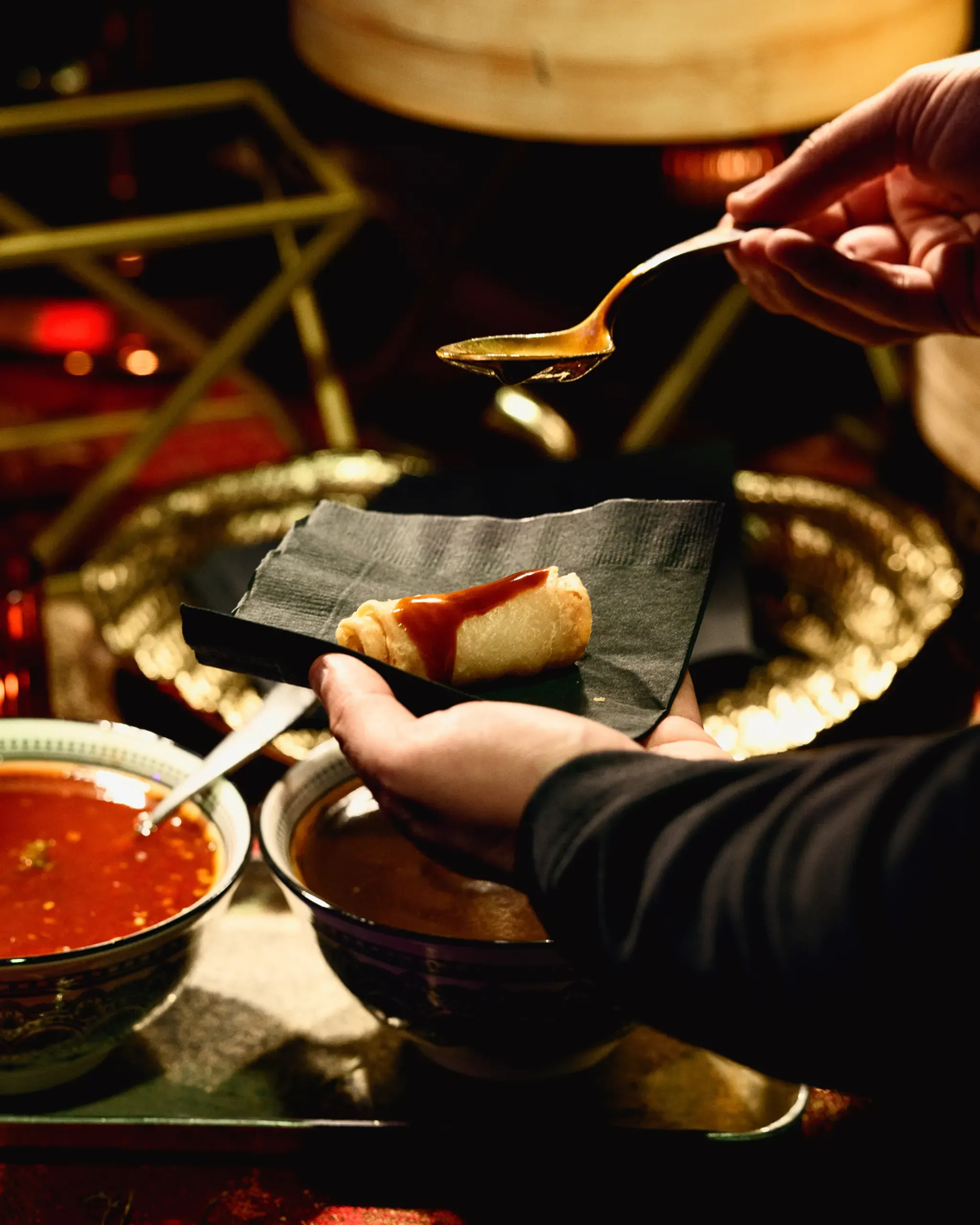 Sauce preparation detail at an event