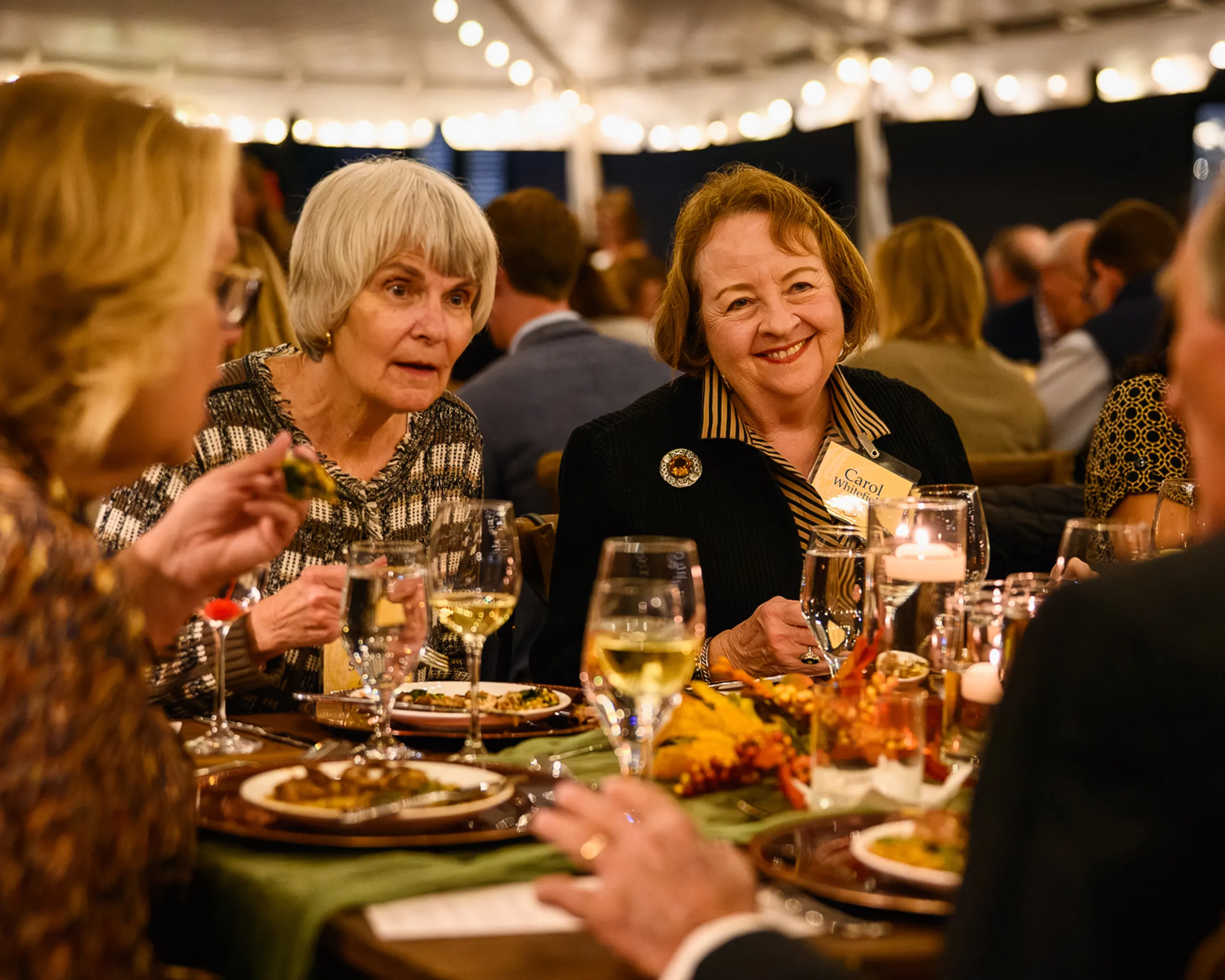 Guests dining and in conversation