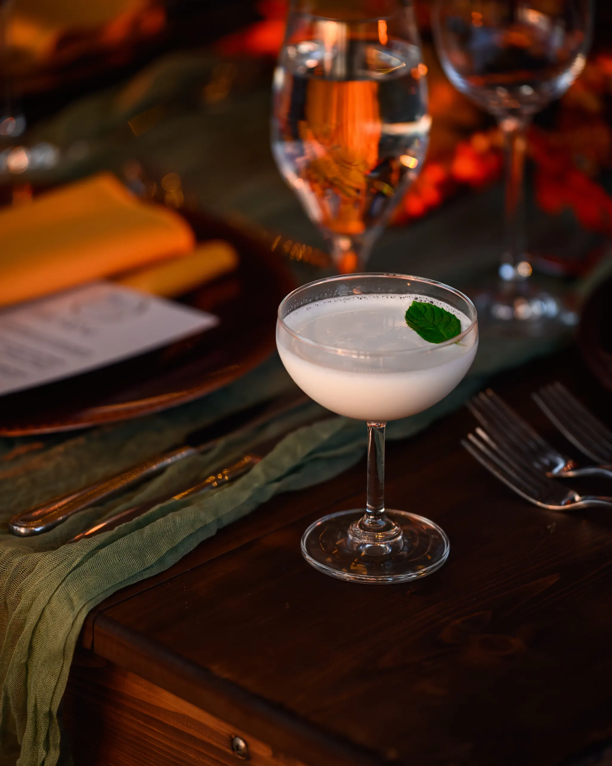 Signature cocktail on elegant tabletop