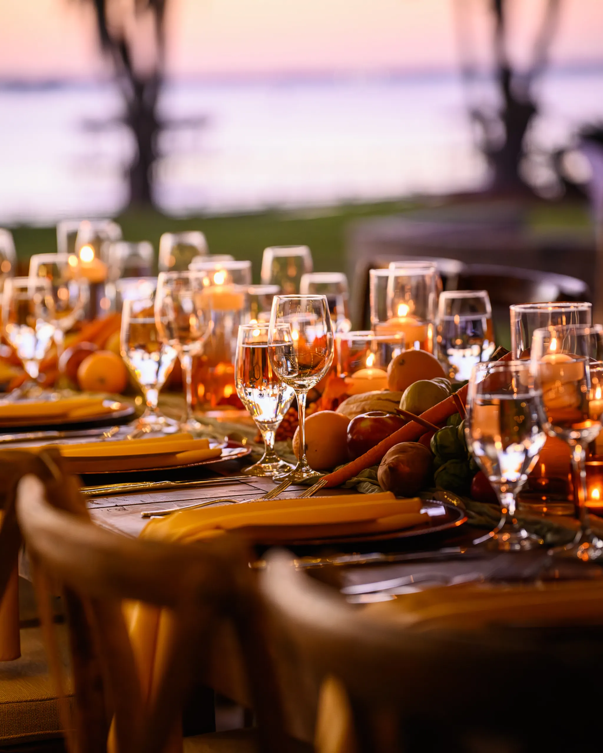 Sunset with guests arriving at event