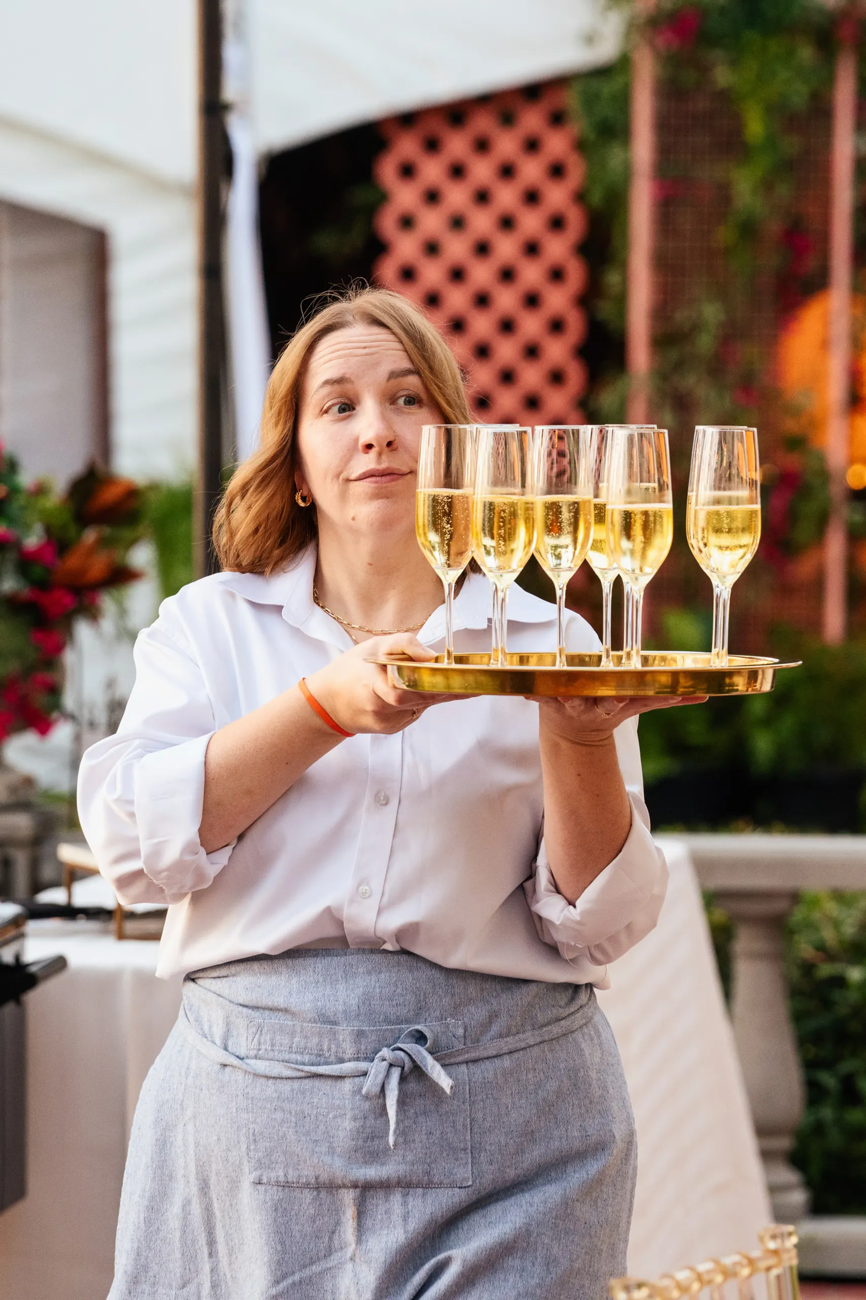 Champagne service for arriving guests at Swisher Estate